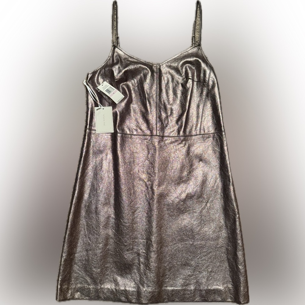 NWT 1. State Sz 6 The Curator Metallic Gold/Bronze Mini Dress dark gray lining